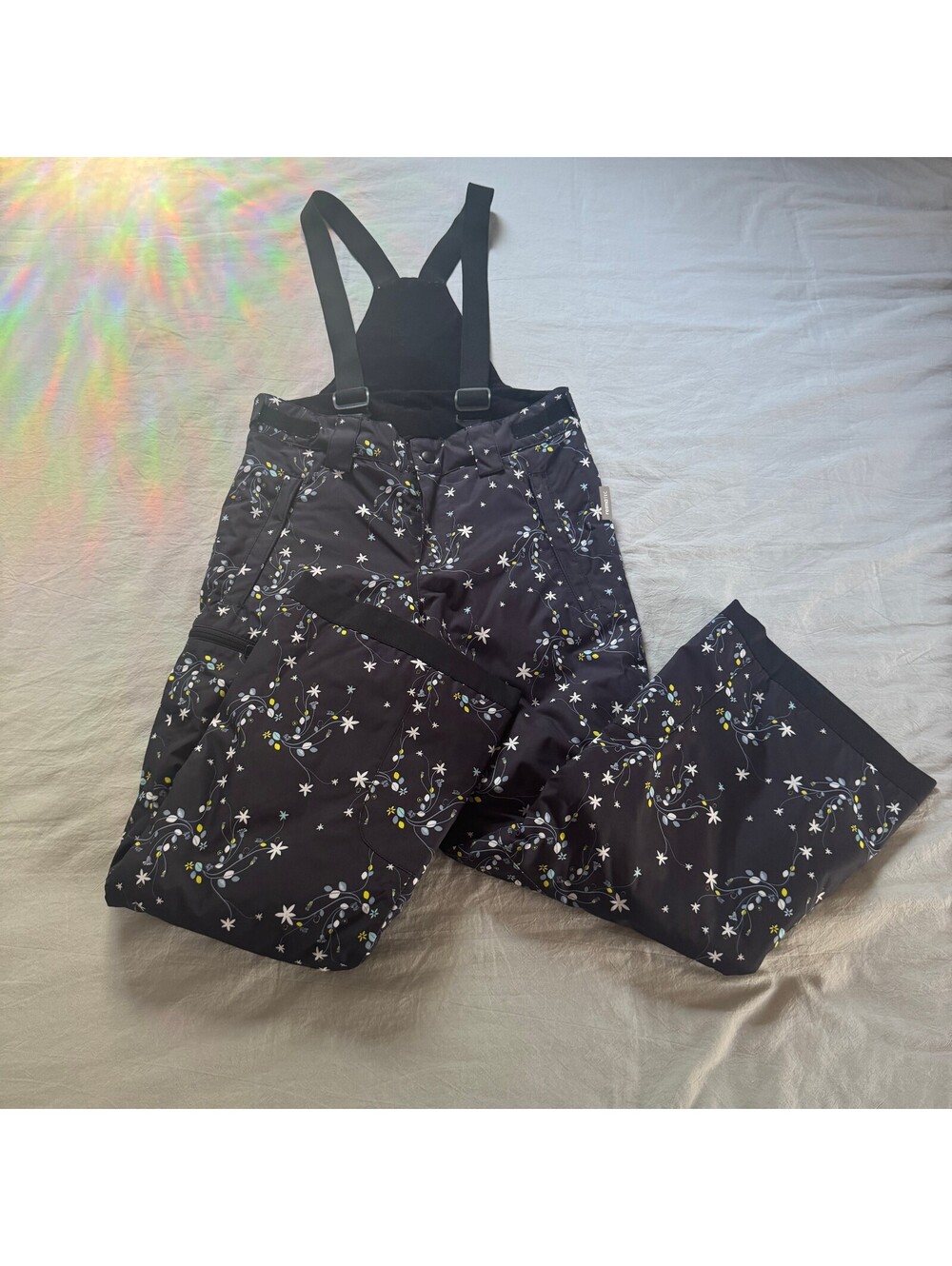 Reima Kids Terrie Reimatec Snow Ski Pants Bibs Floral Print Black Size 134 EUC